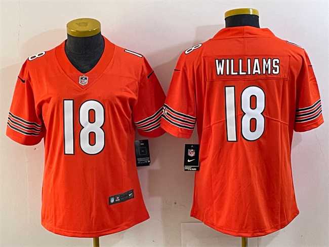 Womens Chicago Bears #18 Caleb Williams Orange 2024 Draft Vapor Stitched Jersey